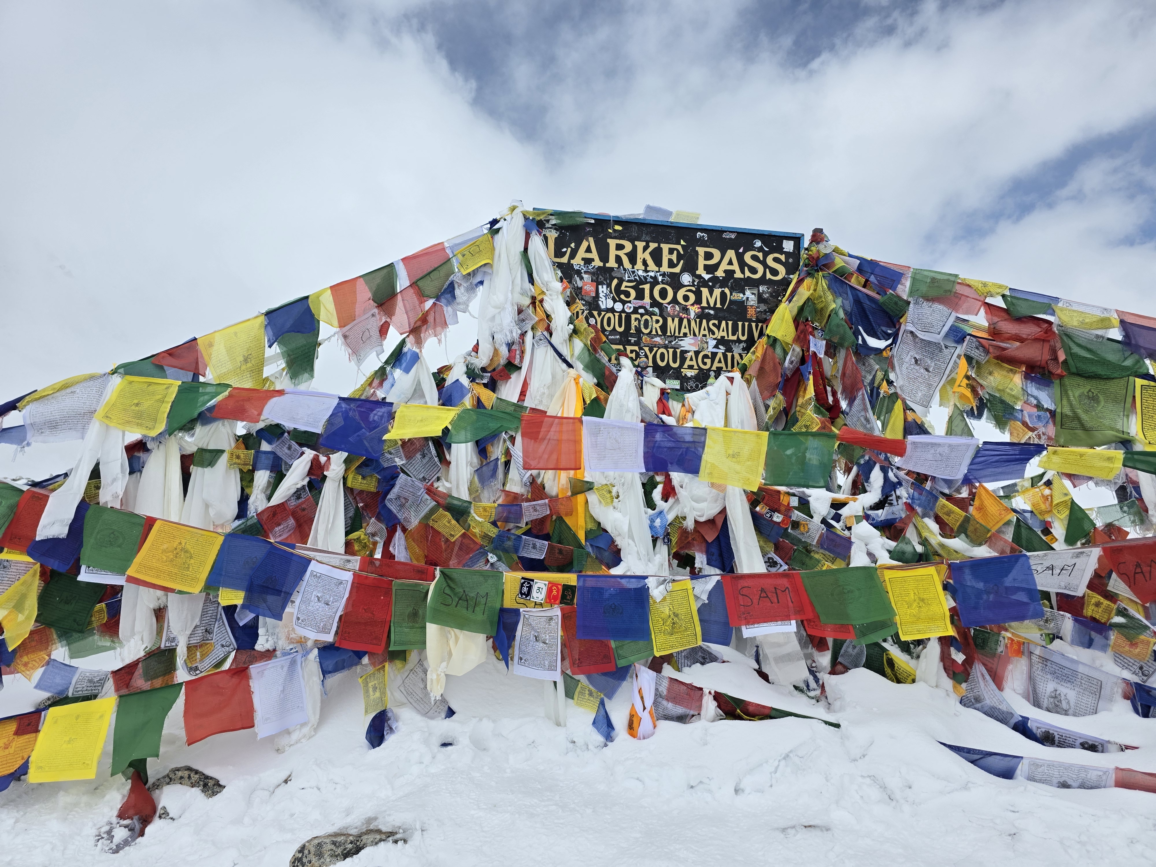 Prayer flags at Larkya Pass